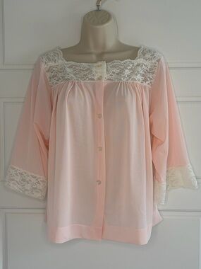 Vintage Colony Club Nylon Nightgown Topper Soft Pink Lace Bed Jacket Size S/M